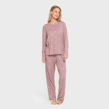 Pijama longo feminino Choer, macio, cor berinjela, seco