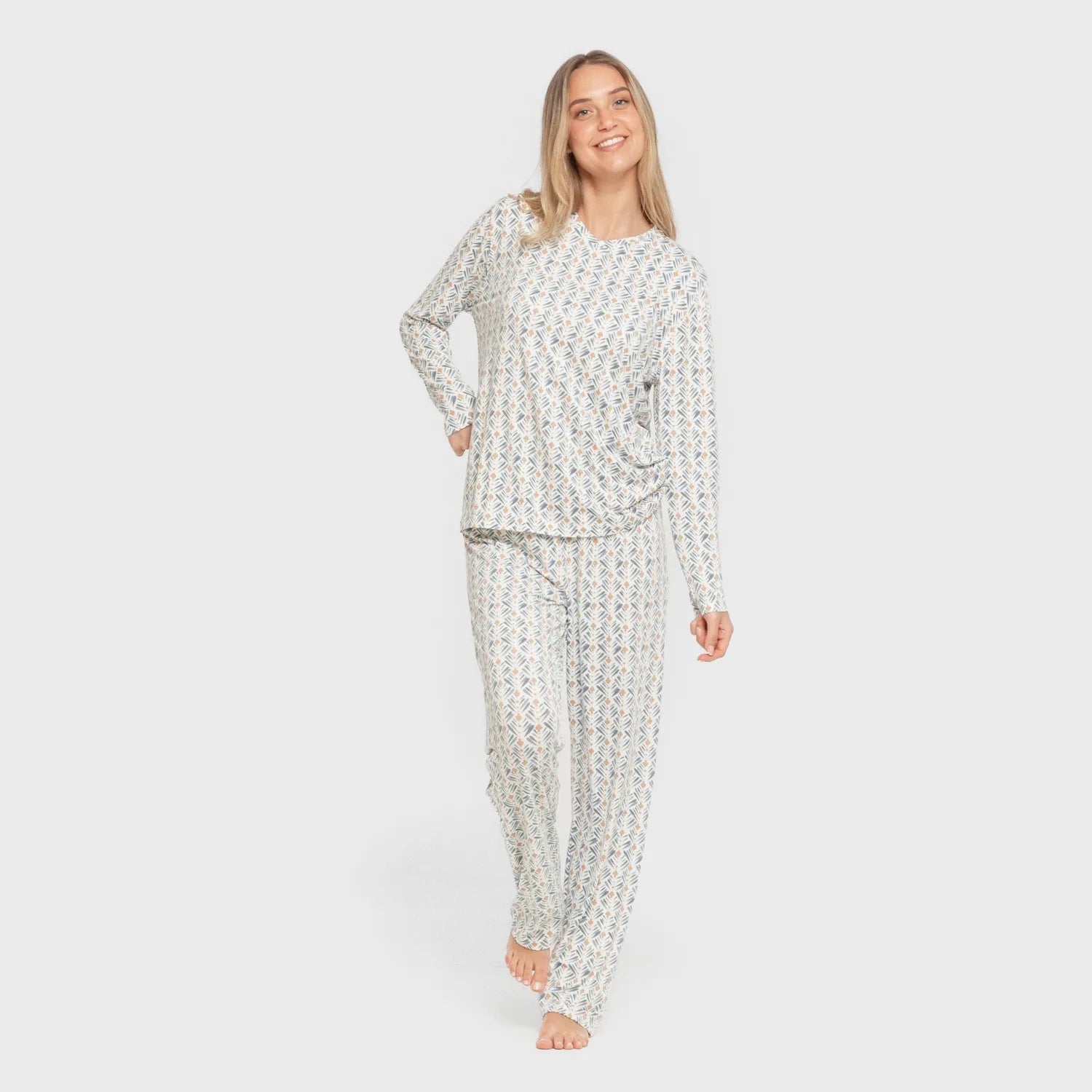 Pijama comprido feminino macio Eloina azul-turquesa