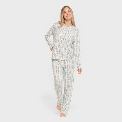 Pijama comprido feminino macio Eloina azul-turquesa