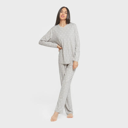 Pijama longo feminino cinza bebê macio
