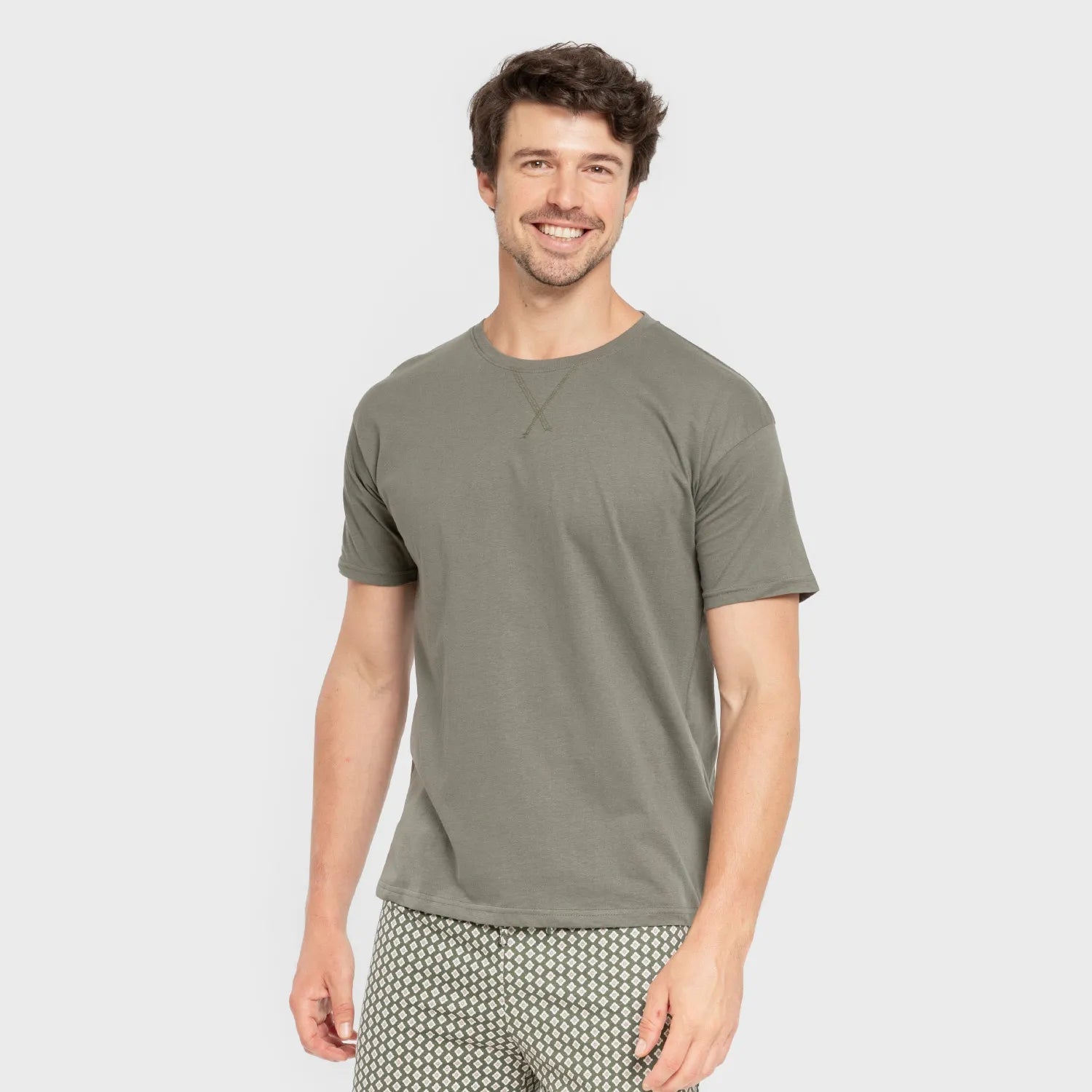 Pijama curto de algodão verde-esmeralda para homens