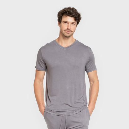 Pijama curto masculino de viscose, azul-acinzentado.