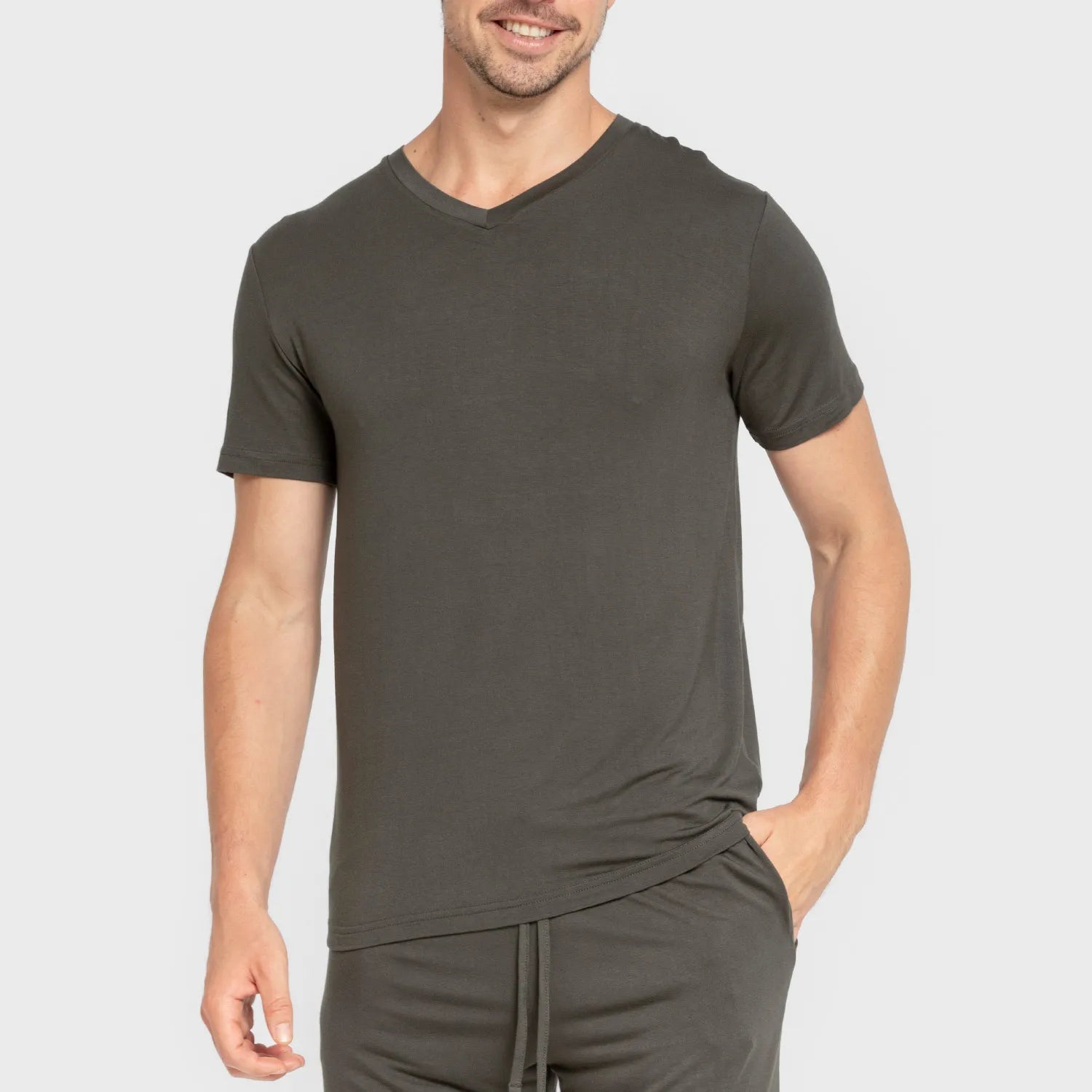 Pijama curto masculino em viscose verde-escuro