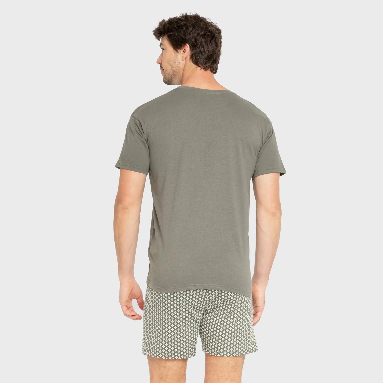 Pijama curto de algodão verde-esmeralda para homens