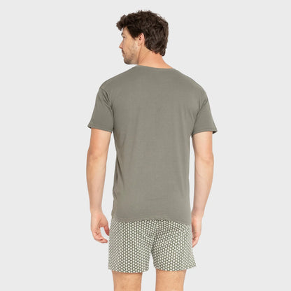 Pijama curto de algodão verde-esmeralda para homens
