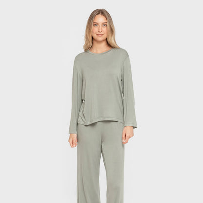 Pijama feminino longo liso de viscose