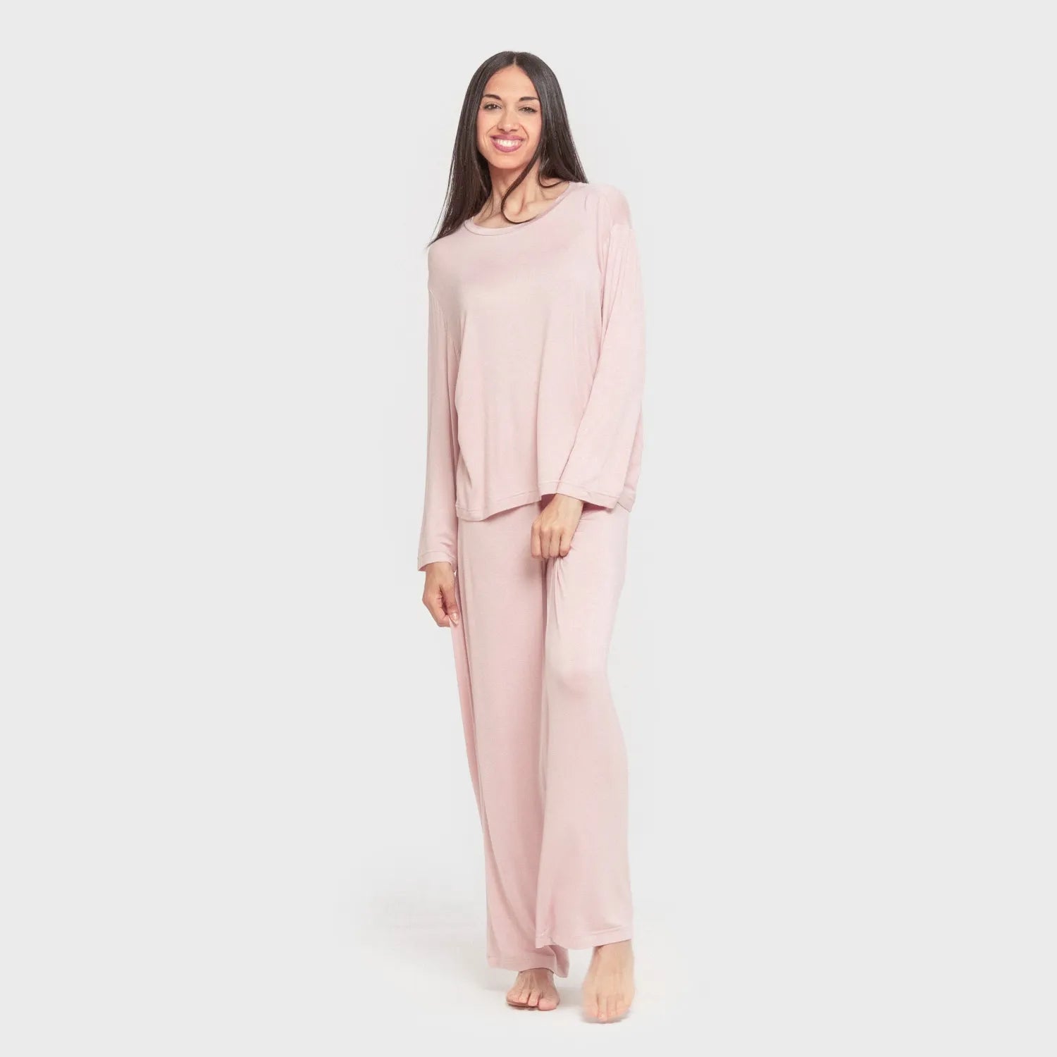 Pijama feminino longo liso de viscose