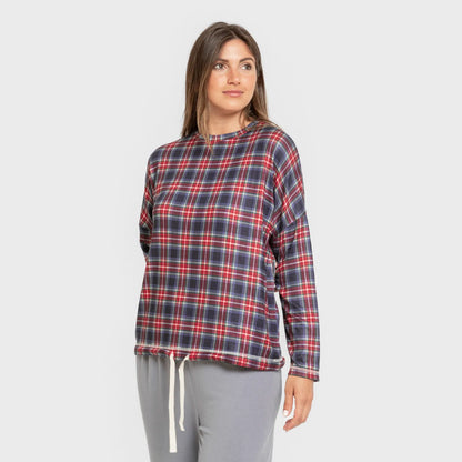 Pijama comprido feminino Secret, estampa xadrez índigo Tuc