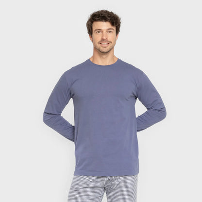 Pijama de flanela masculino, xadrez azul Saul