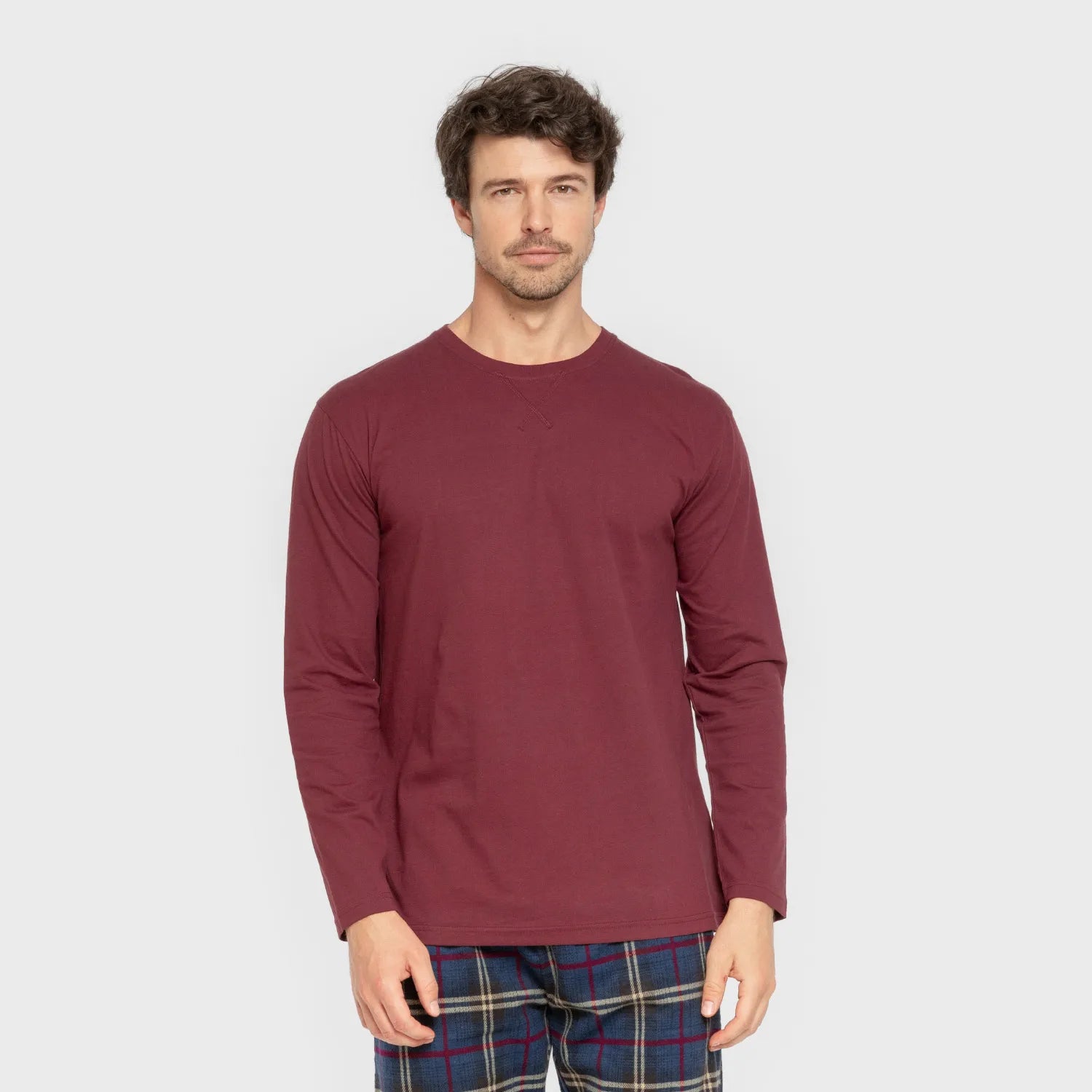 Pijama masculino de flanela, xadrez bordô Tejada