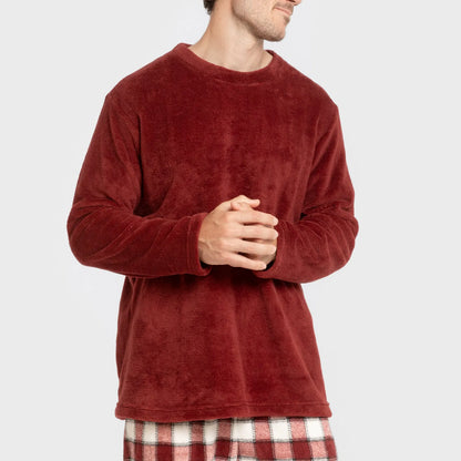 Pijama masculino de lã coral, estampa Gustavo bordô