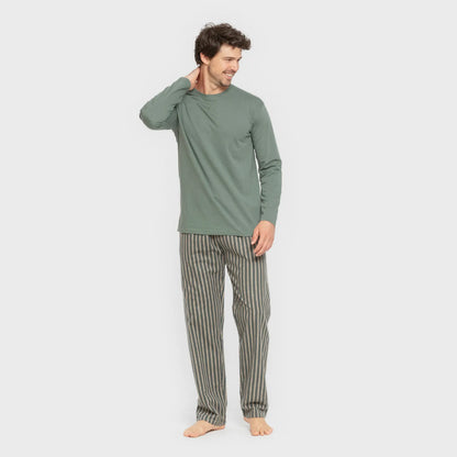 Pijama masculino de flanela, listrado Marseille, verde-areia