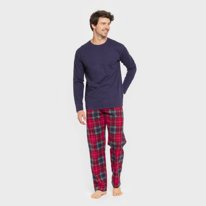 Pijama masculino de flanela, estampa xadrez Bilbo, azul marinho