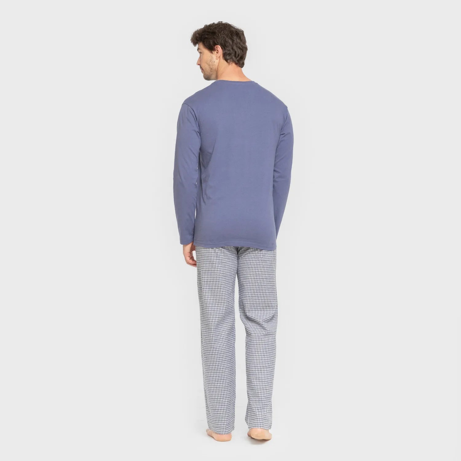 Pijama de flanela masculino, xadrez azul Saul