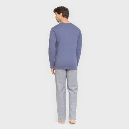 Pijama de flanela masculino, xadrez azul Saul