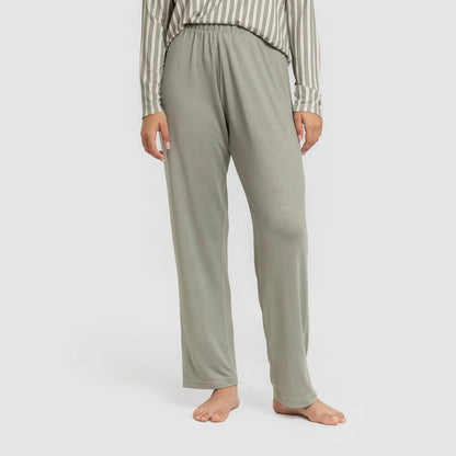 Pijama comprido feminino Secret, listrado em verde Marselha, estilo caça.