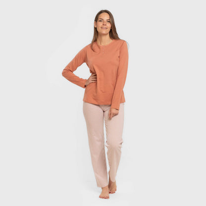 Pijama comprido de algodão, listrado moçárabe, chaleira