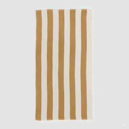 Toalha de praia de algodão 400g com listras ocre