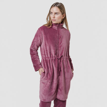 Bata terciopelo raya cremallera Malva Rosa
