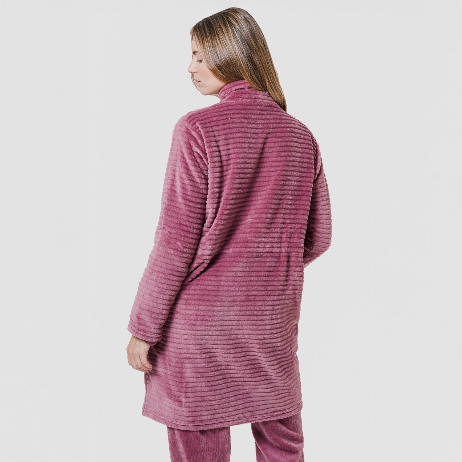 Bata terciopelo raya cremallera Malva Rosa