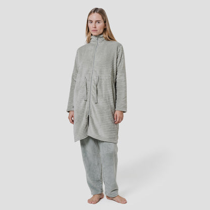 Bata terciopelo raya cremallera Verde Seco