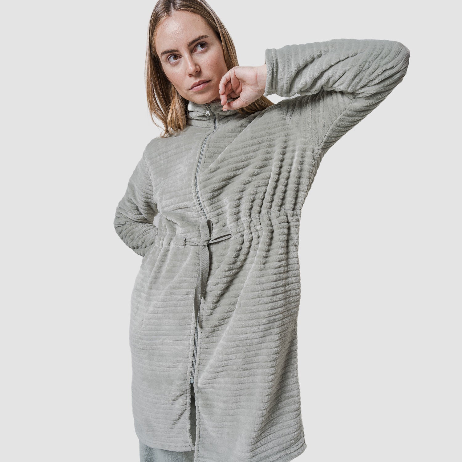 Bata terciopelo raya cremallera Verde Seco