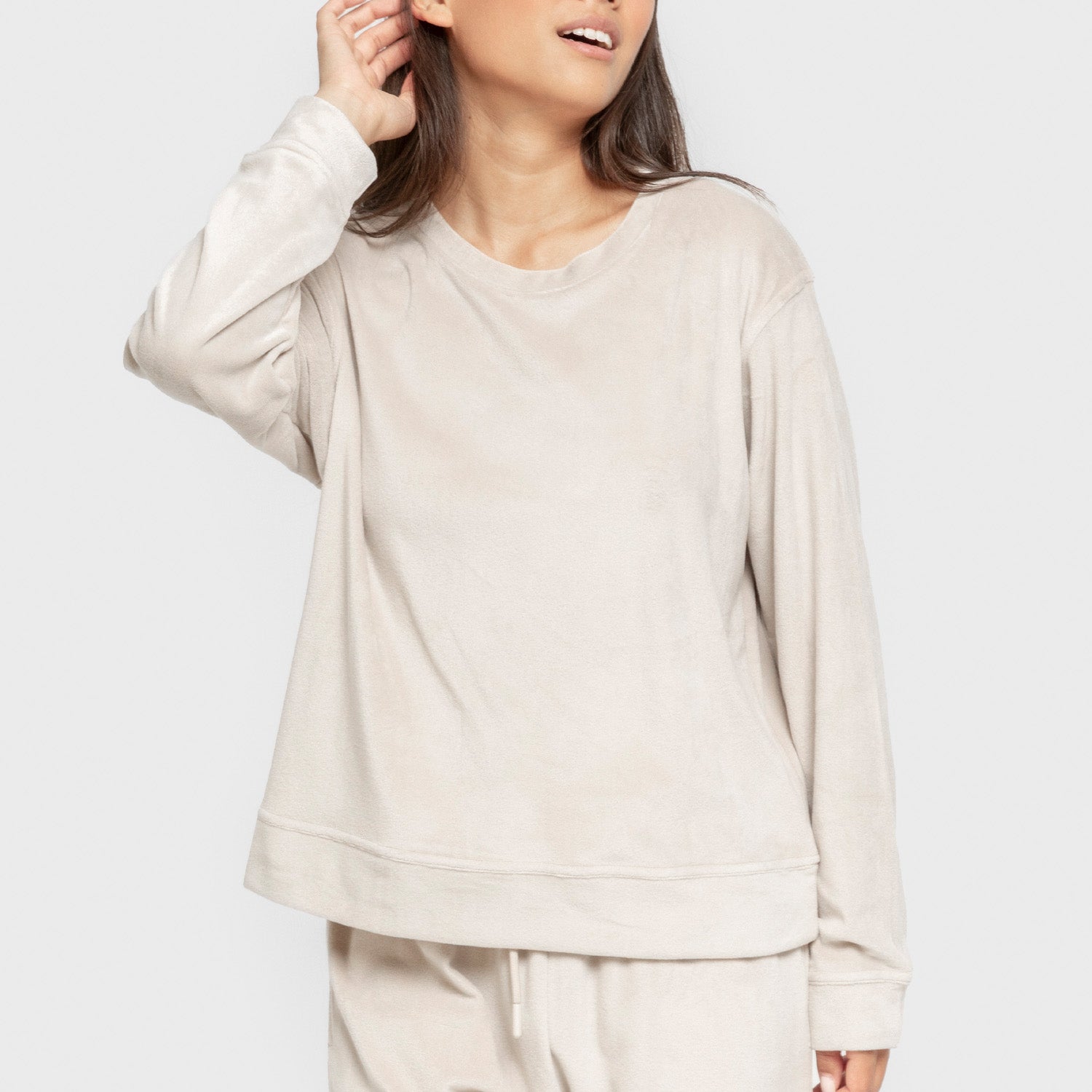 Pijama de veludo liso super macio bege