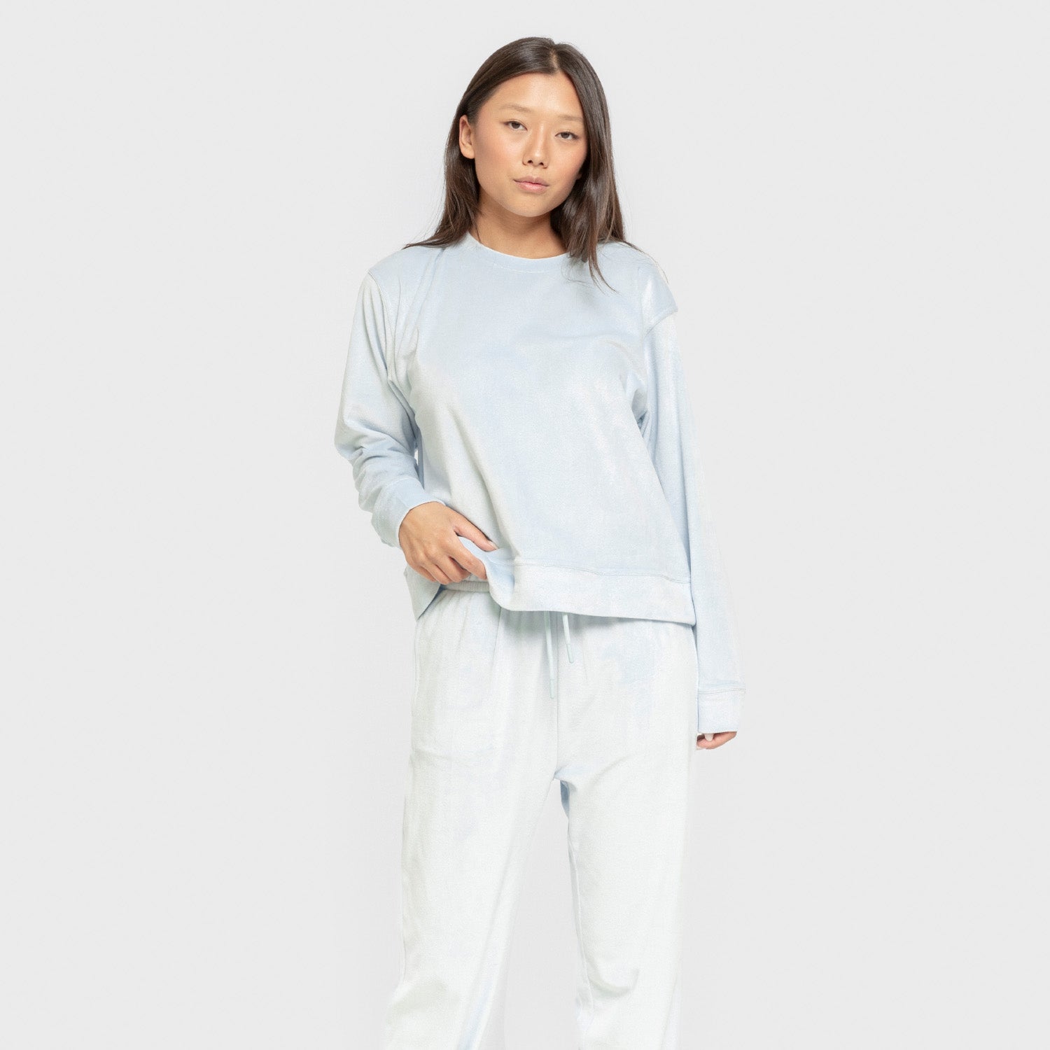 Pijama de veludo liso super macio, azul claro