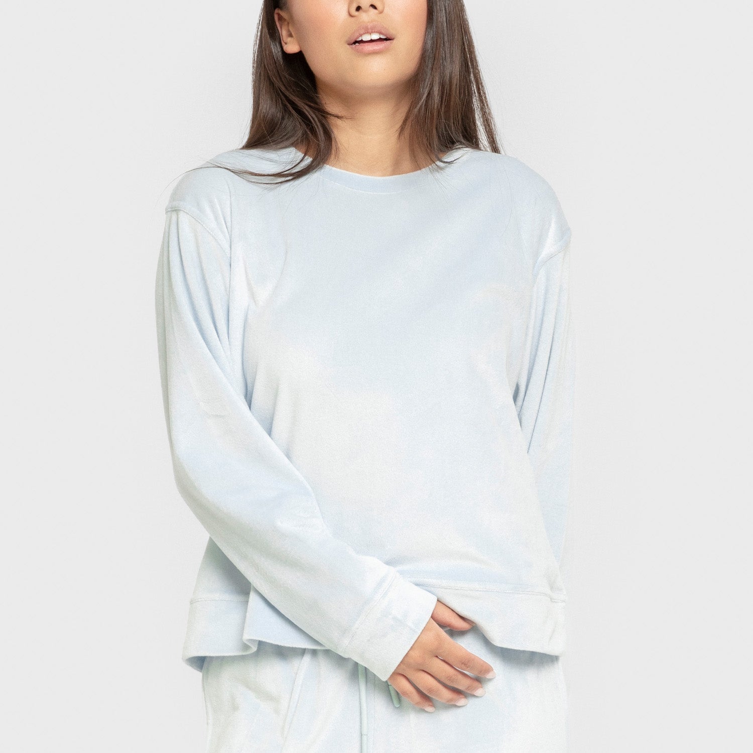 Pijama de veludo liso super macio, azul claro