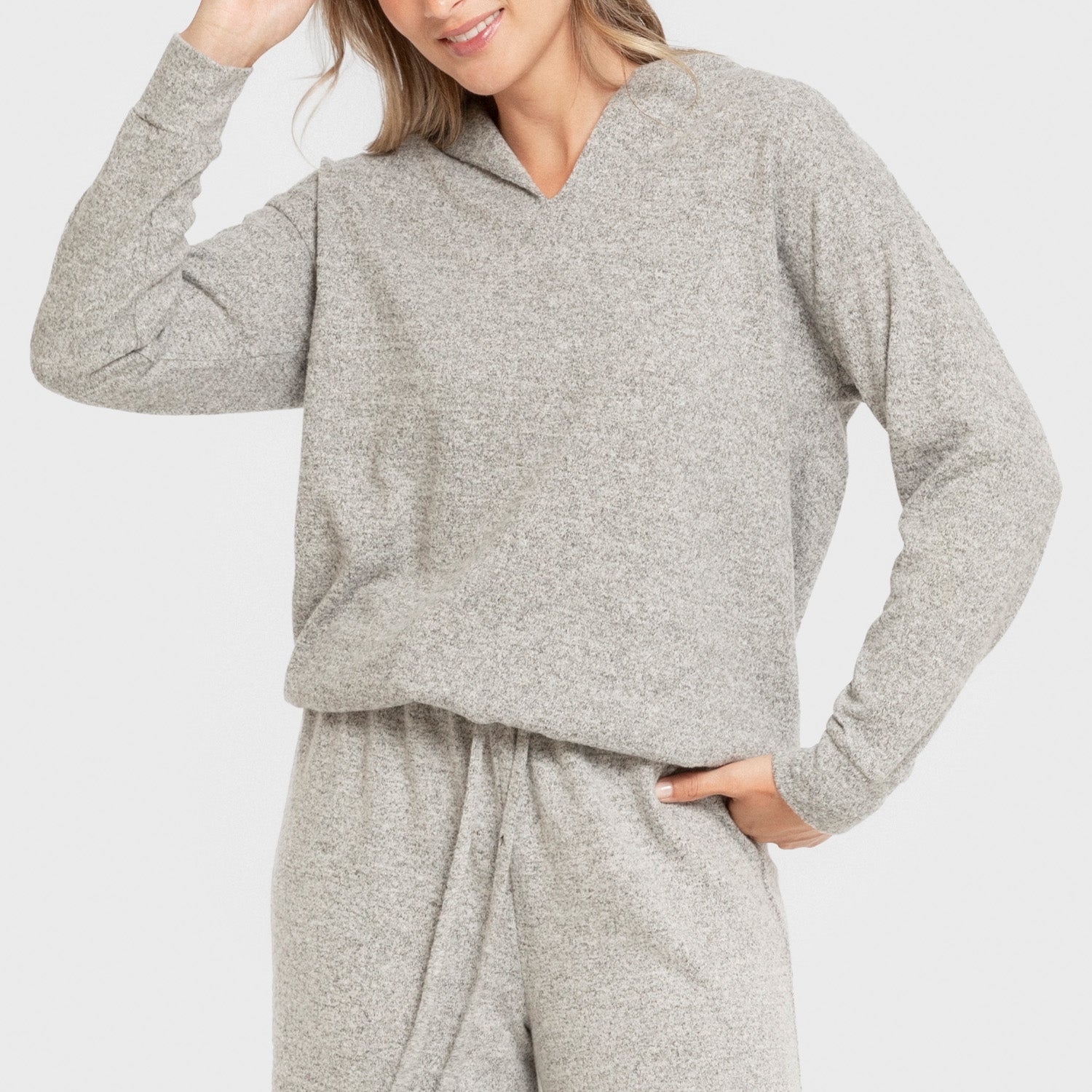 Moletom feminino com capuz New Punto extra macio, cinza