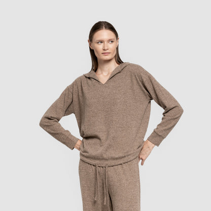 Moletom com capuz feminino extra macio New Punto, marrom