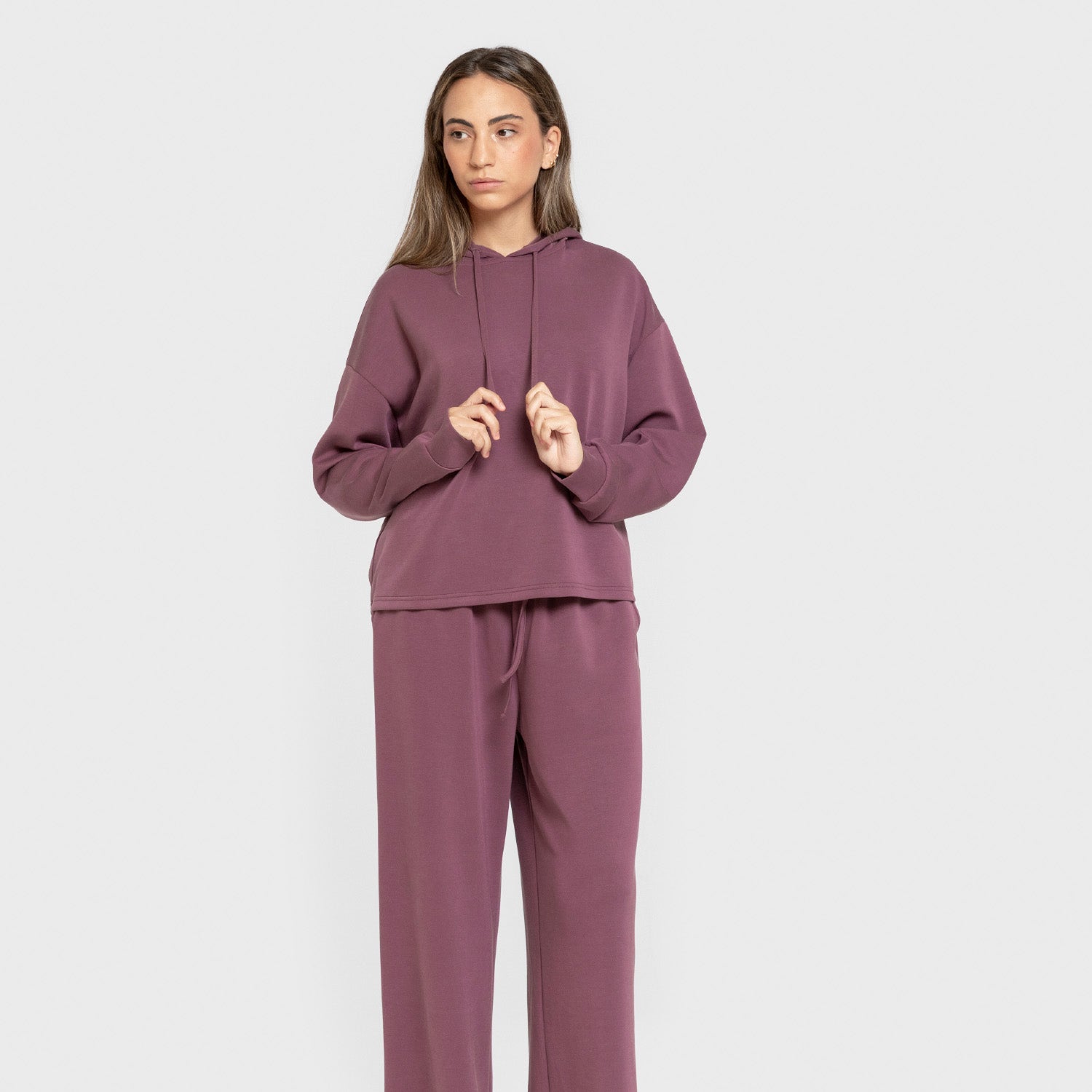 Blusa de moletom feminina estilo modal, cor berinjela.