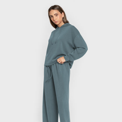 Blusa de moletom feminina estilo modal na cor azul-turquesa