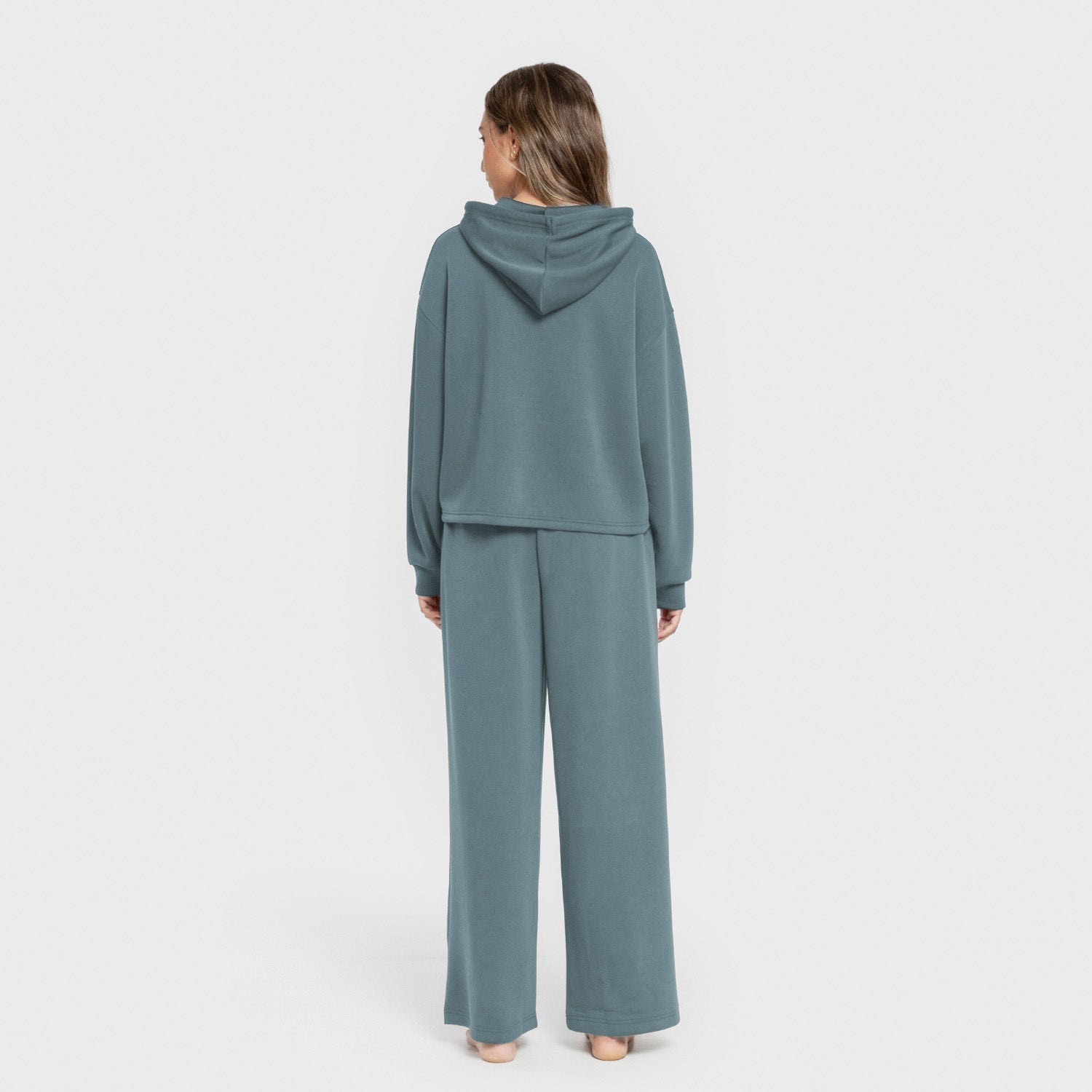 Blusa de moletom feminina estilo modal na cor azul-turquesa