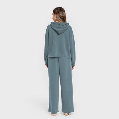 Blusa de moletom feminina estilo modal na cor azul-turquesa