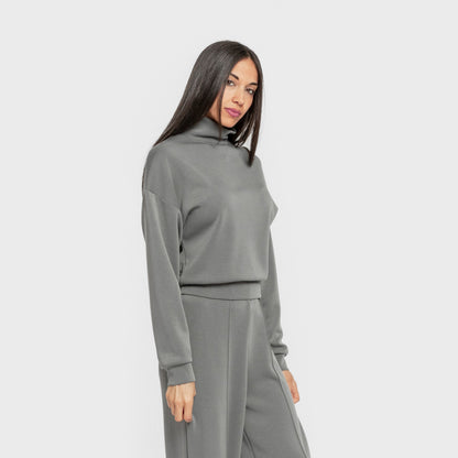 Blusa de moletom feminina de gola alta em modal na cor azul-turquesa