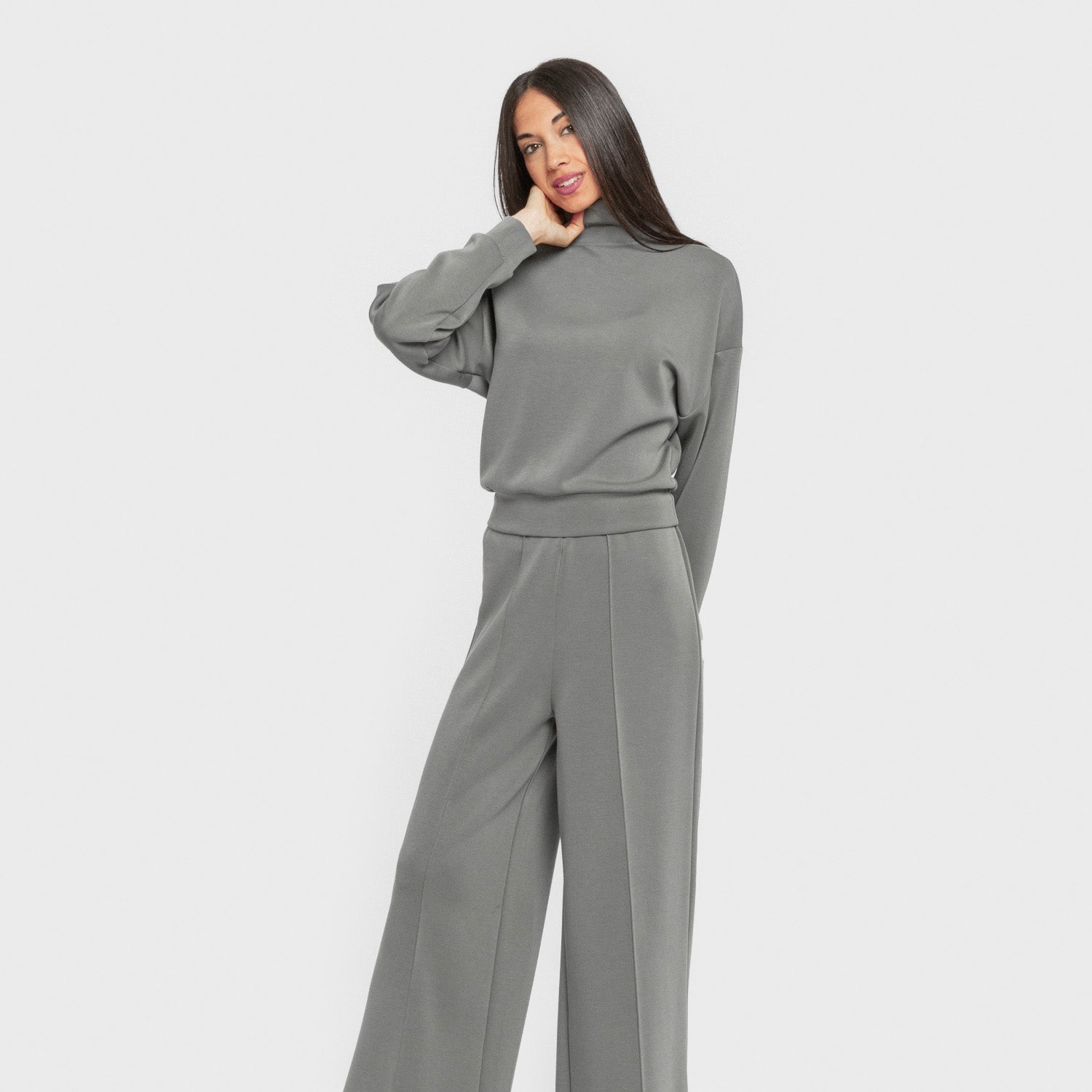 Blusa de moletom feminina de gola alta em modal na cor azul-turquesa