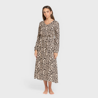 Vestido midi preto de viscose com mangas compridas em V da Vitamin.