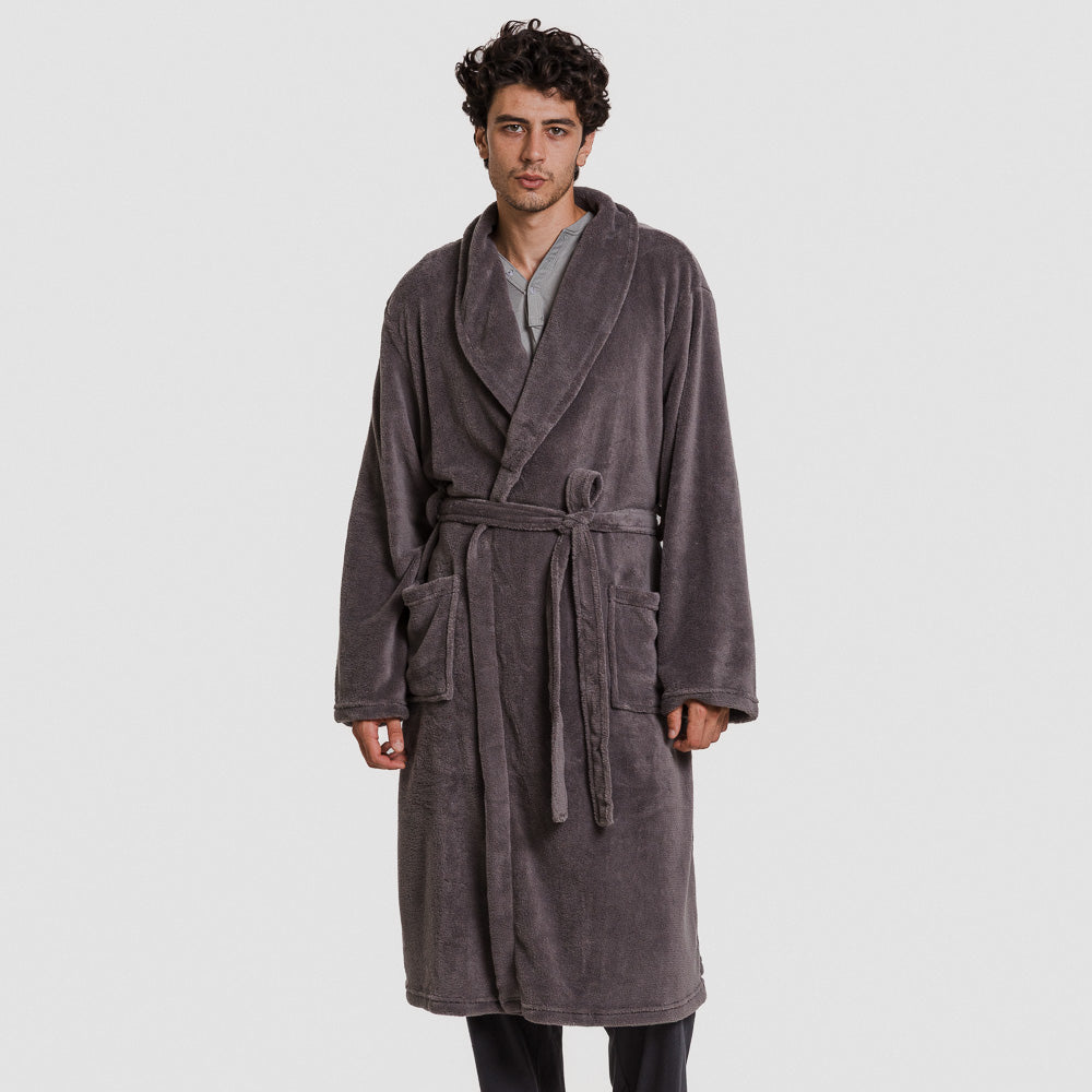 Bata coral hombre lisa Gris