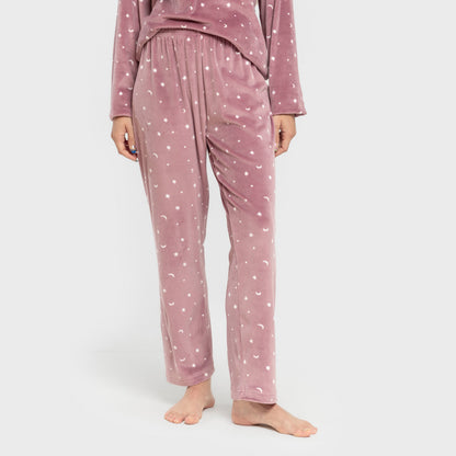 Pijama feminino de veludo super macio Ambarina rosa malva