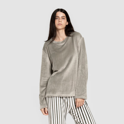 Pijama de veludo super macio, listrado verde sazonal.