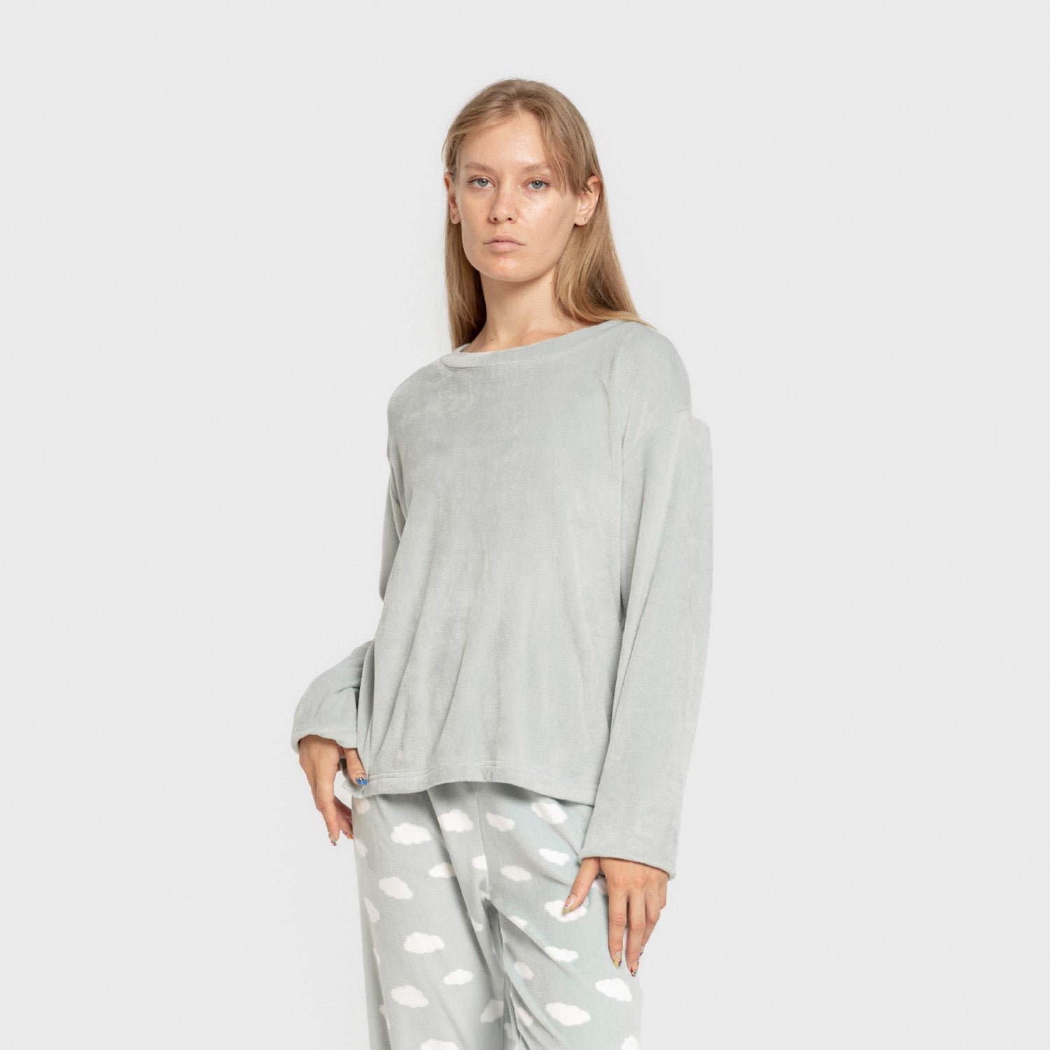 Pijama feminino de veludo super macio, estampa Little Green Tiffany Cloud