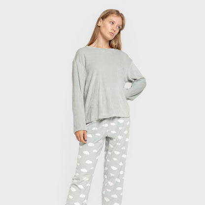 Pijama feminino de veludo super macio, estampa Little Green Tiffany Cloud