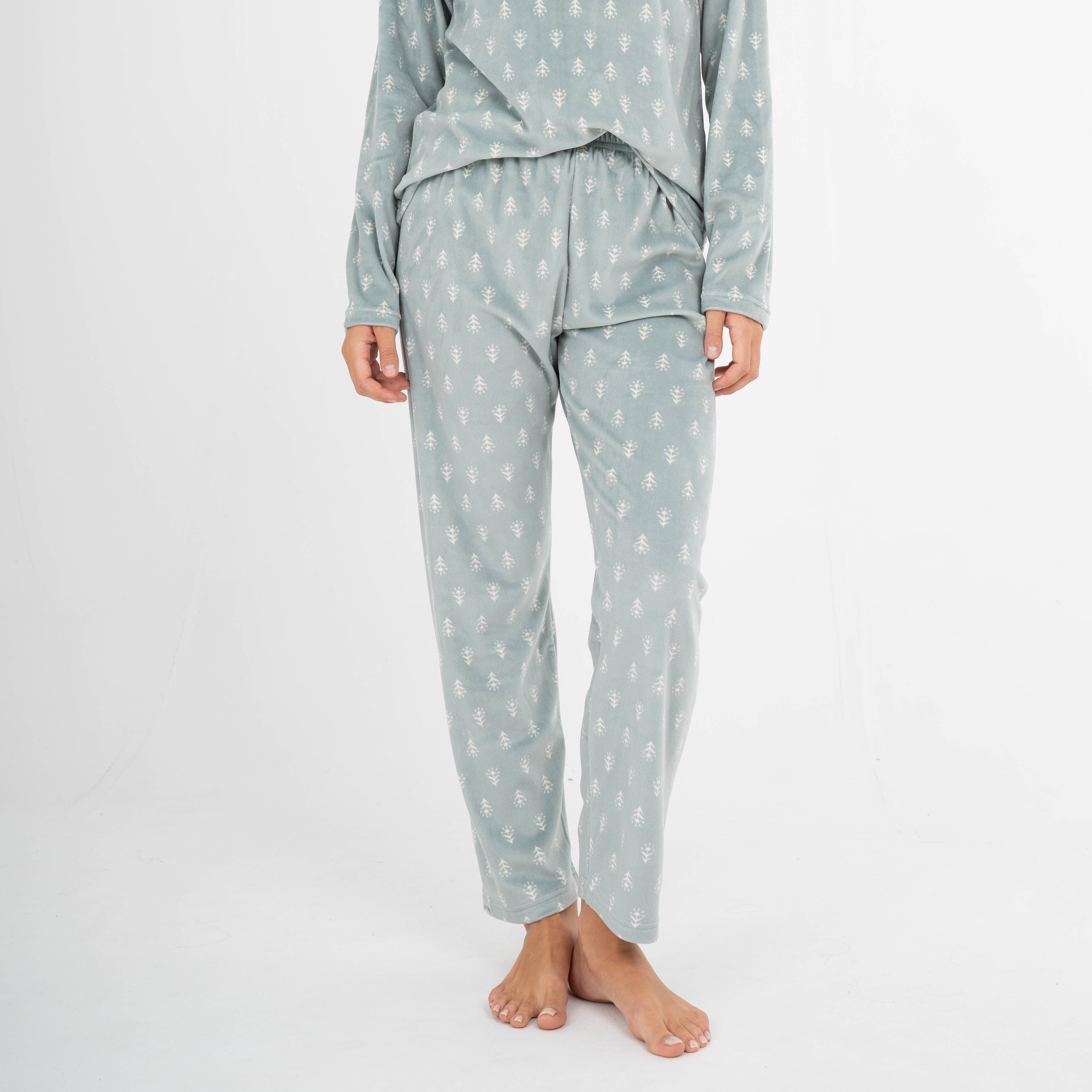 Pijama feminino de veludo super macio, verde Nemo, para caça.