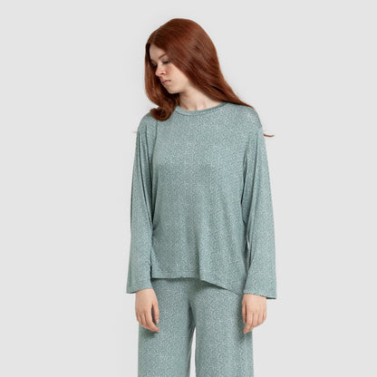 Pijama longo feminino Virgo em viscose na cor verde-água