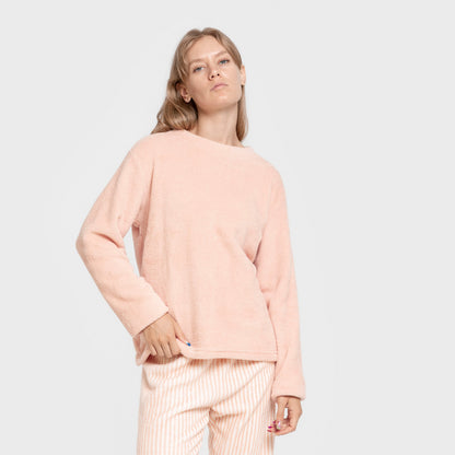 Pijama coral, listrado, cor de pomba, pêssego