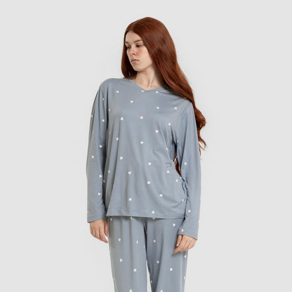 Pijama longo feminino Choer na cor índigo, macio e confortável.