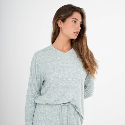 Pijama longo feminino Lolenda Tiffany verde macio